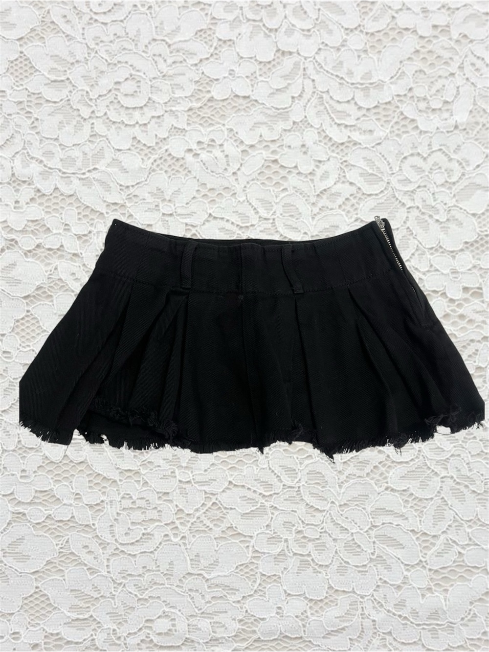 edikted pleated denim mini skirt with frayed hem